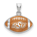 Sterling Silver Rhodium-plated LogoArt Oklahoma State University O-S-U Enameled Football Pendant