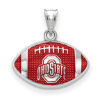 Sterling Silver Rhodium-plated LogoArt The Ohio State University Enameled Football Pendant