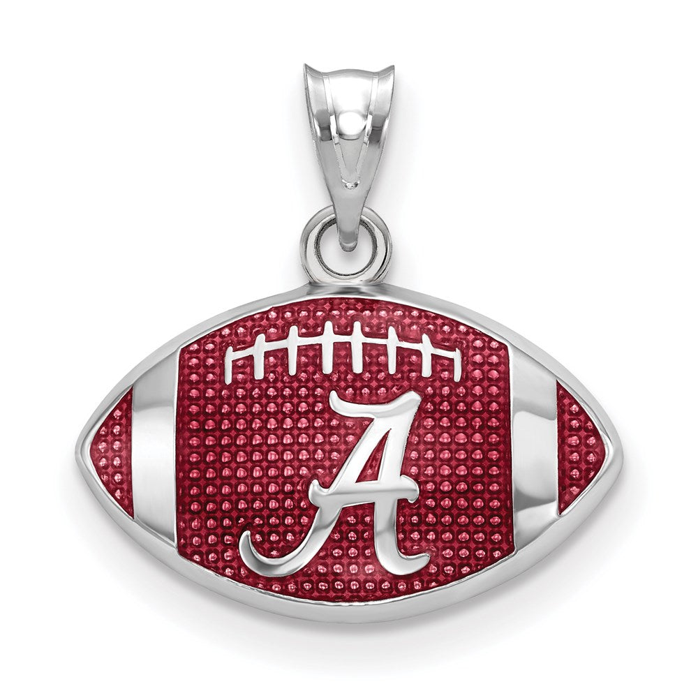 Sterling Silver Rhodium-plated LogoArt University of Alabama Enameled Letter A in Football Pendant