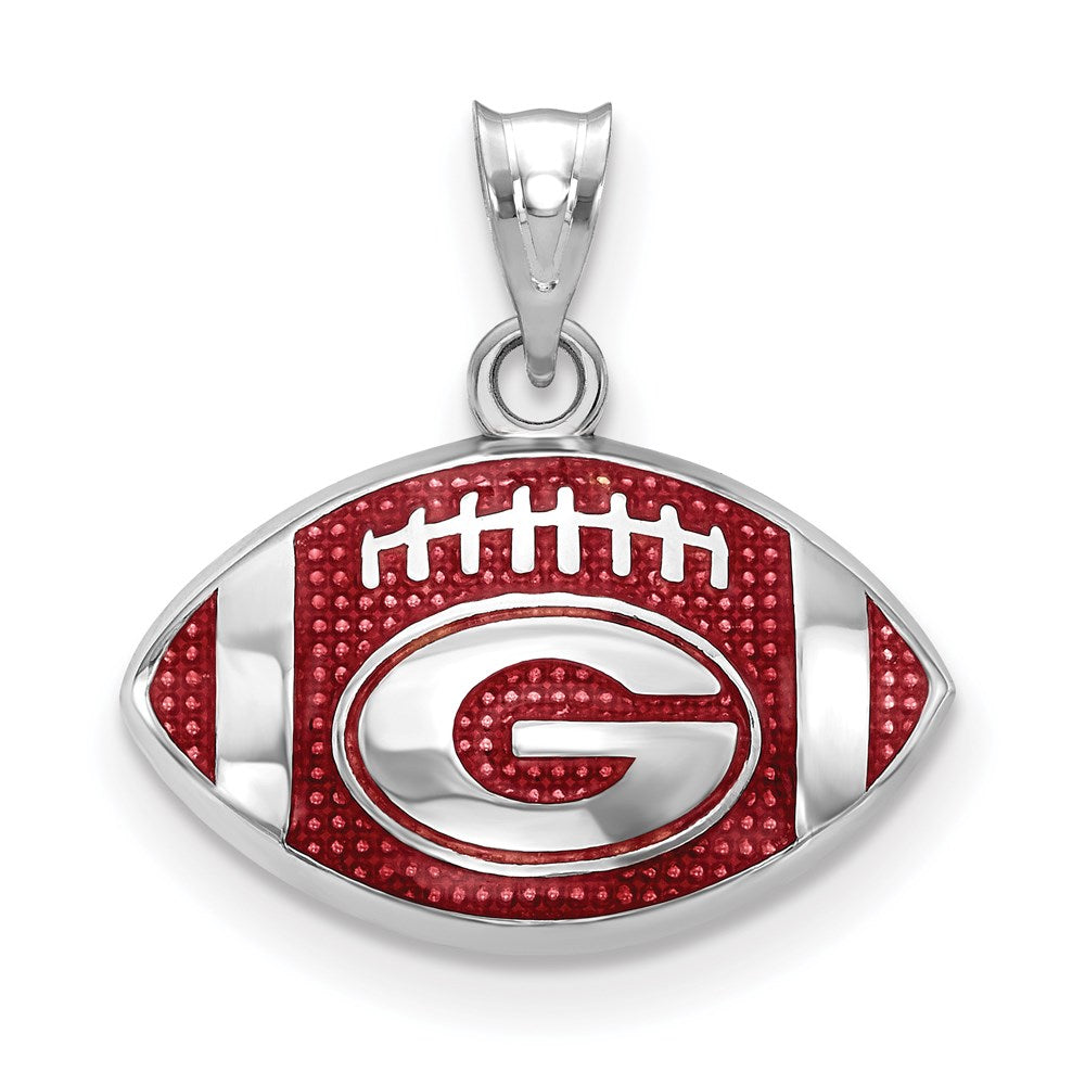 Sterling Silver Rhodium-plated LogoArt University of Georgia Letter G Enameled Football Pendant
