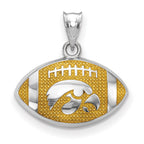 Sterling Silver Rhodium-plated LogoArt The University of Iowa Hawk Enameled Football Pendant