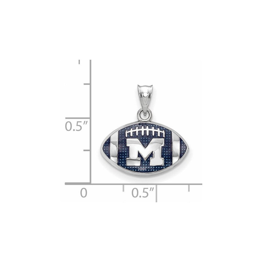 Sterling Silver Rhodium-plated LogoArt University of Michigan Letter M Enameled Football Pendant