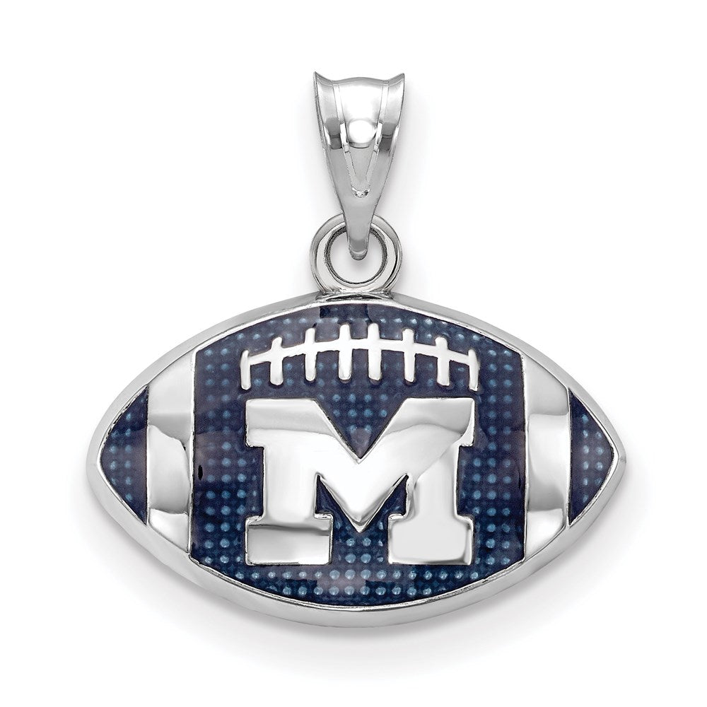 Sterling Silver Rhodium-plated LogoArt University of Michigan Letter M Enameled Football Pendant