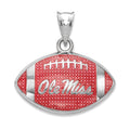 Sterling Silver Rhodium-plated LogoArt University of Mississippi Ole Miss Enameled Football Pendant