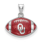 Sterling Silver Rhodium-plated LogoArt Univ. of Oklahoma O-U Enameled Football Pendant