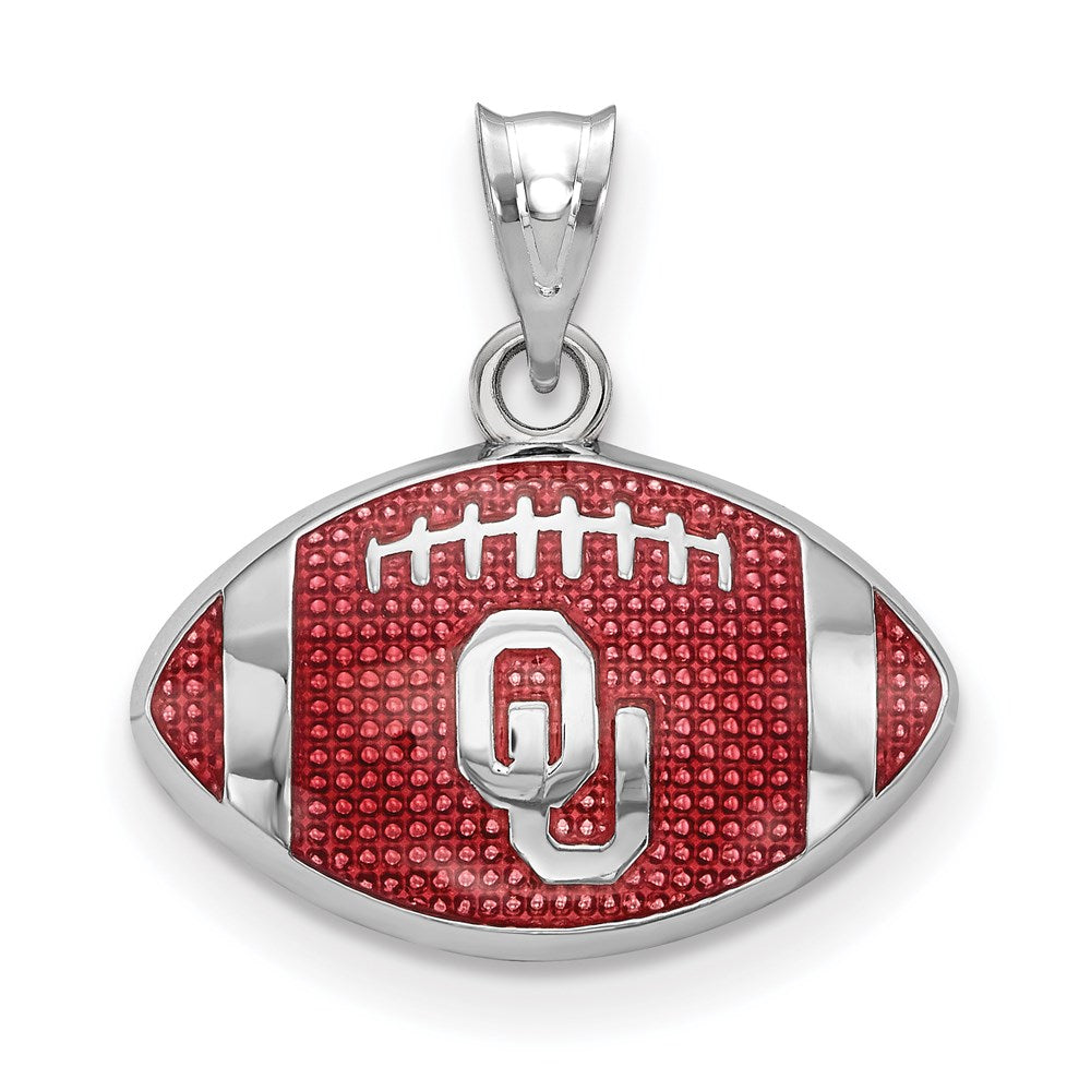 Sterling Silver Rhodium-plated LogoArt Univ. of Oklahoma O-U Enameled Football Pendant