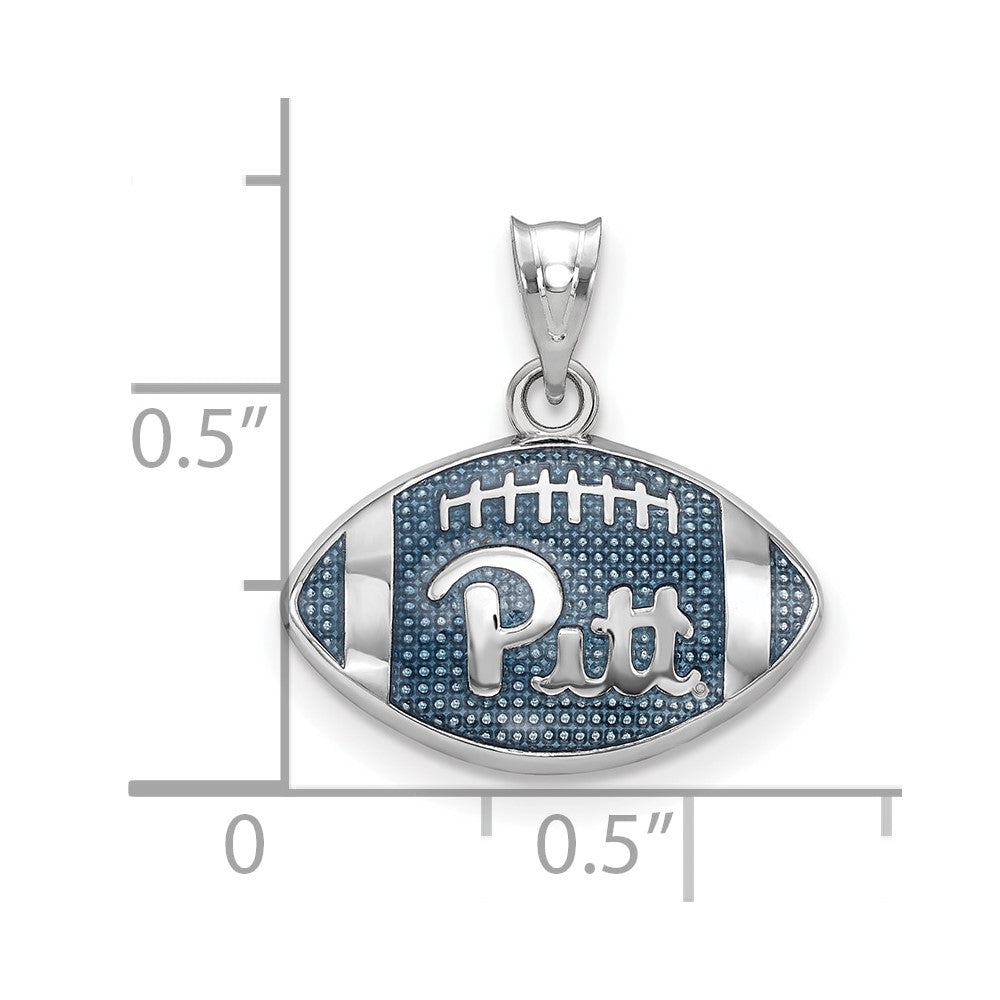 Sterling Silver Rhodium-plated LogoArt University of Pittsburgh Domed Enameled Football Pendant
