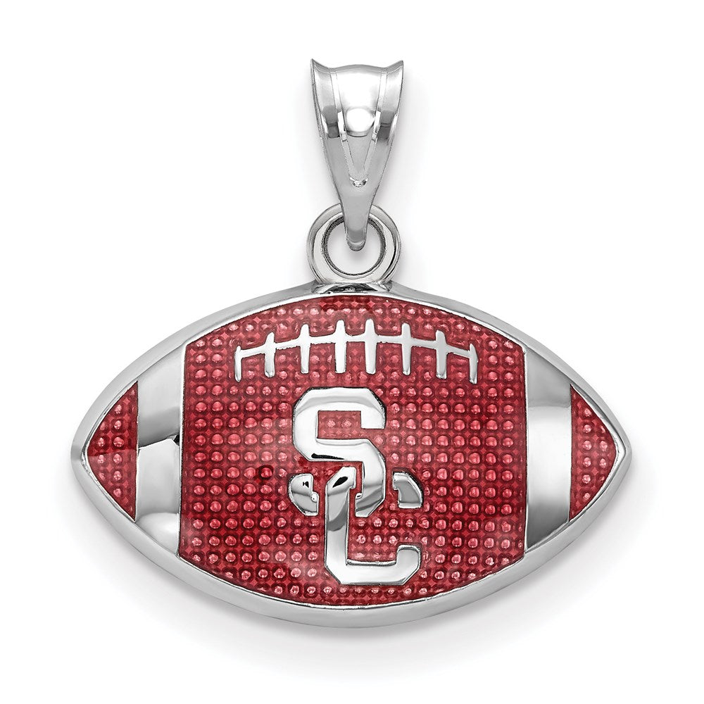 Sterling Silver Rhodium-plated University of Southern California Enameled S-C Football Pendant