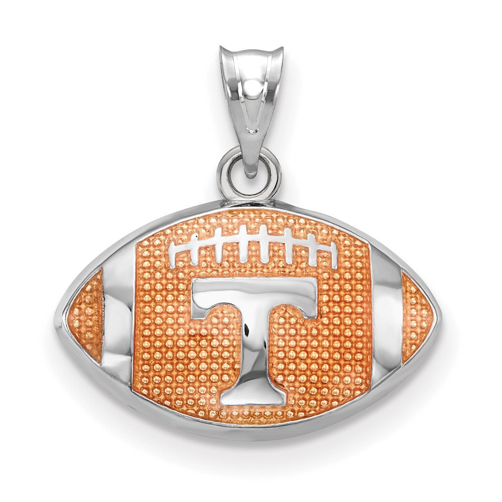 Sterling Silver Rhodium-plated LogoArt University of Tennessee Letter T Enameled Football Pendant