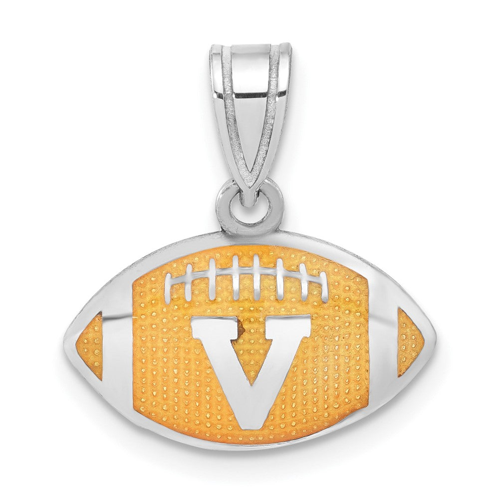 Sterling Silver Rhodium-plated LogoArt University of Virginia Enameled Football Pendant