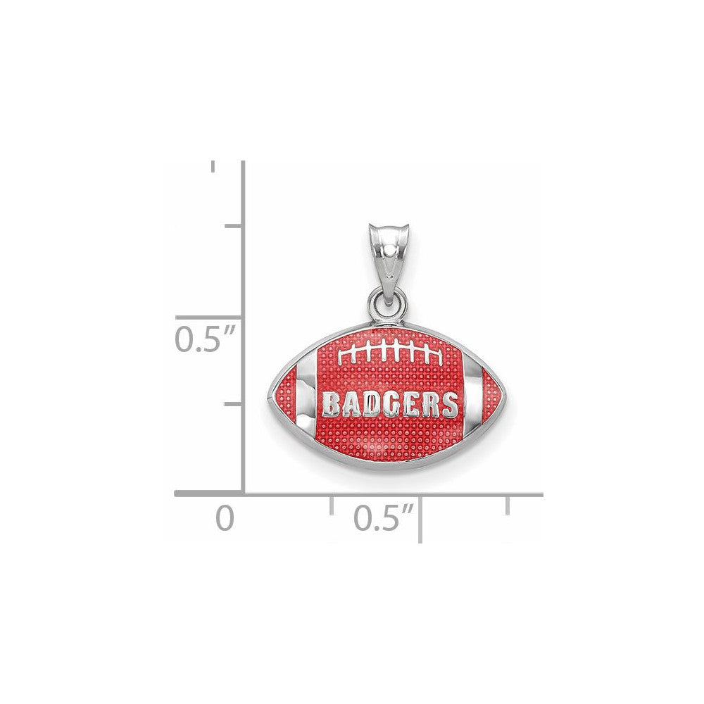 Sterling Silver Rhodium-plated LogoArt University of Wisconsin Badgers Enameled Football Pendant