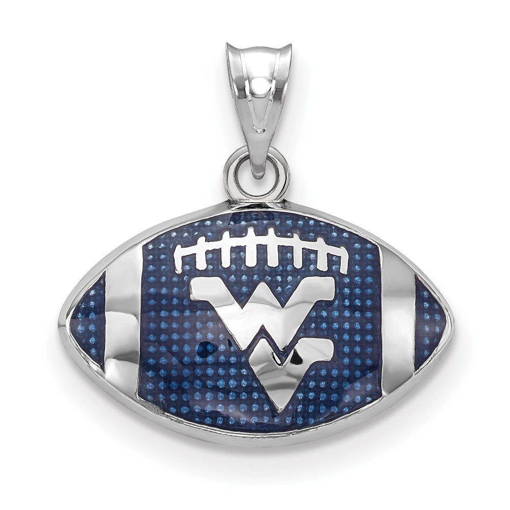 Sterling Silver Rhodium-plated LogoArt West Virginia University W-V Enameled Football Pendant