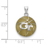 Sterling Silver Rhodium-plated LogoArt Georgia Institute of Technology G-T Enameled Basketball Pendant