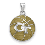 Sterling Silver Rhodium-plated LogoArt Georgia Institute of Technology G-T Enameled Basketball Pendant