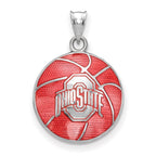 Sterling Silver Rhodium-plated LogoArt The Ohio State University Enameled Basketball Pendant