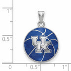 Sterling Silver Rhodium-plated LogoArt University of Kentucky Domed Enameled Basketball Pendant