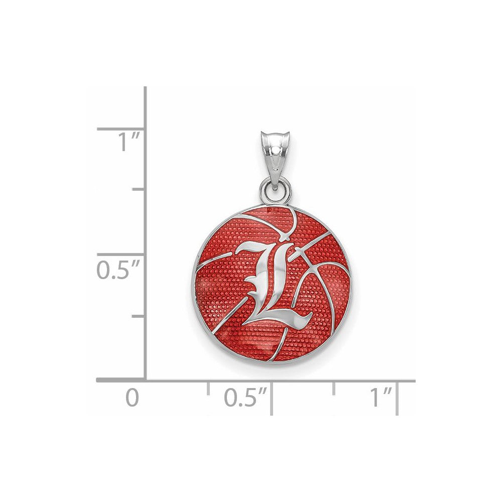 Sterling Silver Rhodium-plated LogoArt University of Louisville Letter L Enameled Basketball Pendant