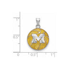 Sterling Silver Rhodium-plated LogoArt University of Michigan Letter M Enameled Basketball Pendant