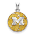 Sterling Silver Rhodium-plated LogoArt University of Michigan Letter M Enameled Basketball Pendant