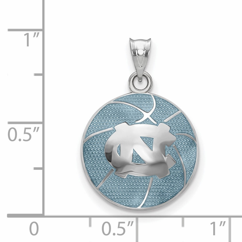 Sterling Silver Rhodium-plated LogoArt Univ. of North Carolina N-C Domed Enameled Basketball Pendant
