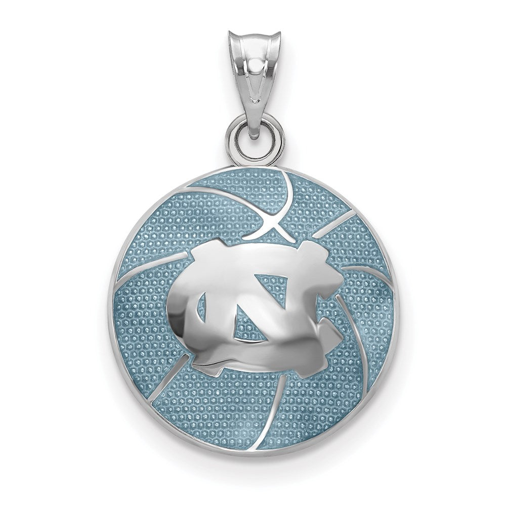 Sterling Silver Rhodium-plated LogoArt Univ. of North Carolina N-C Domed Enameled Basketball Pendant