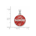Sterling Silver Rhodium-plated LogoArt University of Wisconsin Badgers Enameled Basketball Pendant
