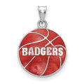 Sterling Silver Rhodium-plated LogoArt University of Wisconsin Badgers Enameled Basketball Pendant