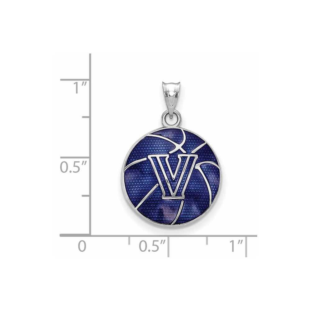 Sterling Silver Rhodium-plated LogoArt Villanova University Letter V Enameled Basketball Pendant