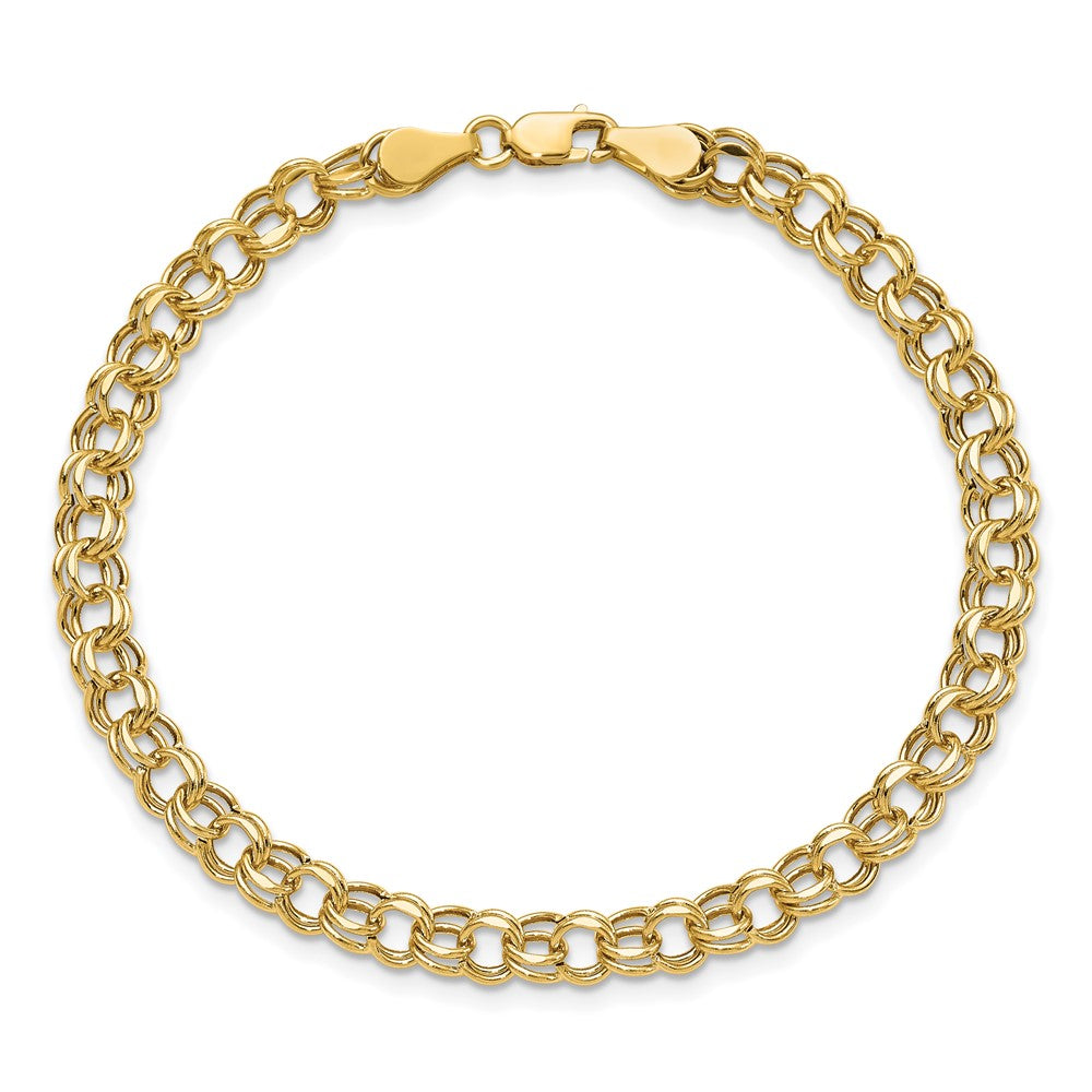 14k 5mm Hollow Double Link 7.25 inch Charm Bracelet