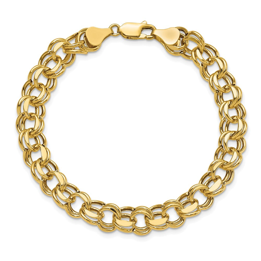 14k 9mm Hollow Double Link 8.25 inch Charm Bracelet