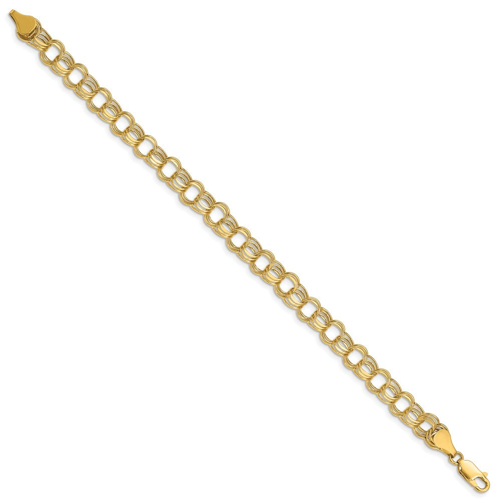 14k 7.5mm Hollow Triple Link 8.25 inch Charm Bracelet