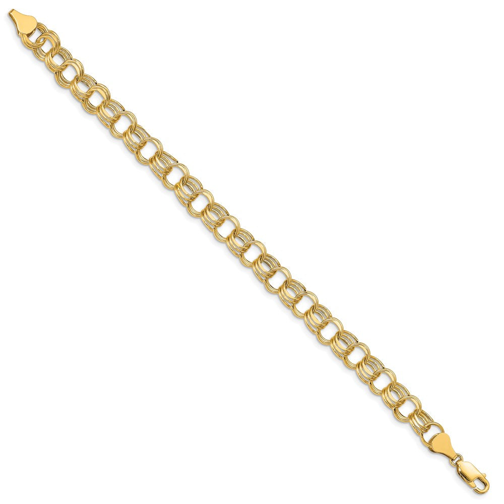 14k 8.5mm Hollow Triple Link 7.25 inch Charm Bracelet