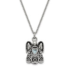 Sentimental Expressions Stainless Steel Light Blue CZ March Birthstone Antiqued Angel Ash Holder 18 inch Necklace