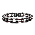 Stainless Steel w/Black IP & Red IP Ctr Bike Chain 8.25 Bracelet