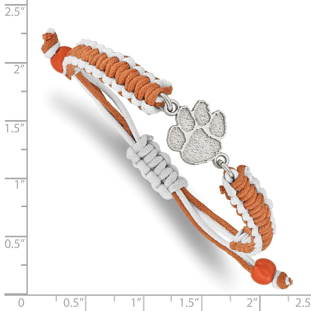 Stainless Steel LogoArt Clemson University Tiger Paw Adjustable Cord Bracelet