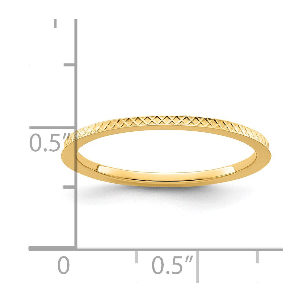 14K Yellow Gold 1.2mm Criss-Cross Pattern Stackable Band