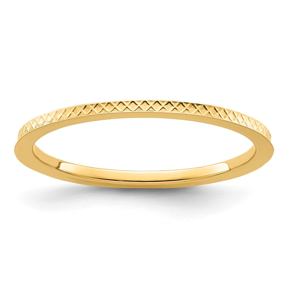 14K Yellow Gold 1.2mm Criss-Cross Pattern Stackable Band