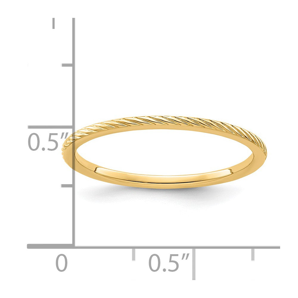 14K Yellow Gold 1.2mm Twisted Wire Pattern Stackable Band