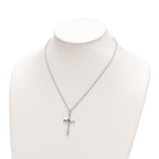 Survivor Collection Sterling Silver Rhodium-plated 16 Inch White and Purple Topaz Faith Cross Necklace with 2 Inch Extender