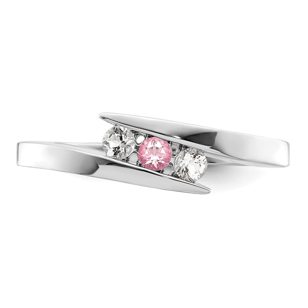 Survivor Collection 10K White Gold Rhodium-plated White and Pink Topaz Circle of Strength Ring
