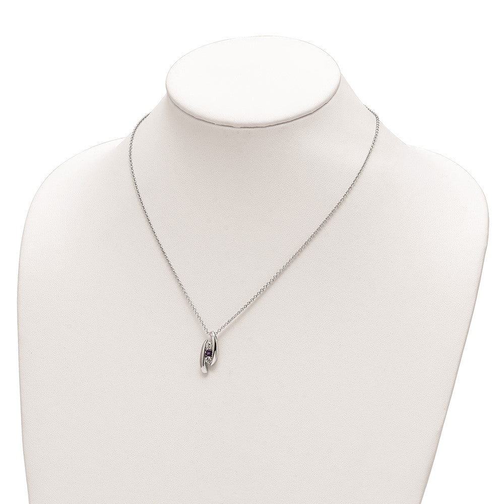 Survivor Collection 10K White Gold Rhodium-plated 16 Inch White and Purple Swarovski Topaz Pillar of Strength Necklace with 2 Inch Extender