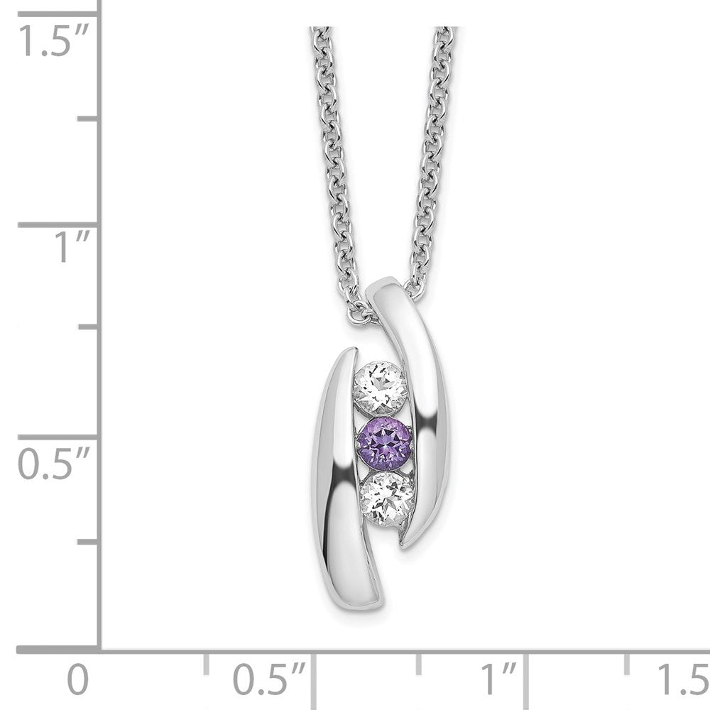 Survivor Collection 10K White Gold Rhodium-plated 16 Inch White and Purple Swarovski Topaz Pillar of Strength Necklace with 2 Inch Extender