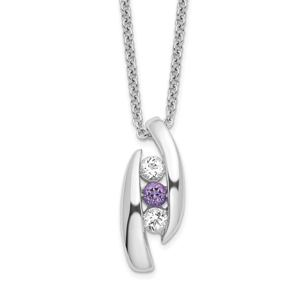 Survivor Collection 10K White Gold Rhodium-plated 16 Inch White and Purple Swarovski Topaz Pillar of Strength Necklace with 2 Inch Extender