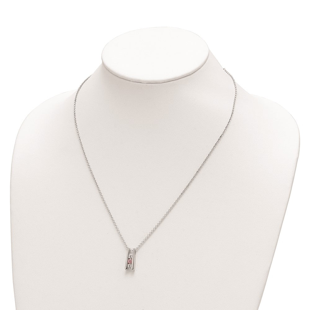 Survivor Collection 10K White Gold Rhodium-plated 16 Inch White and Pink Topaz Grateful Necklace with 2 Inch Extender