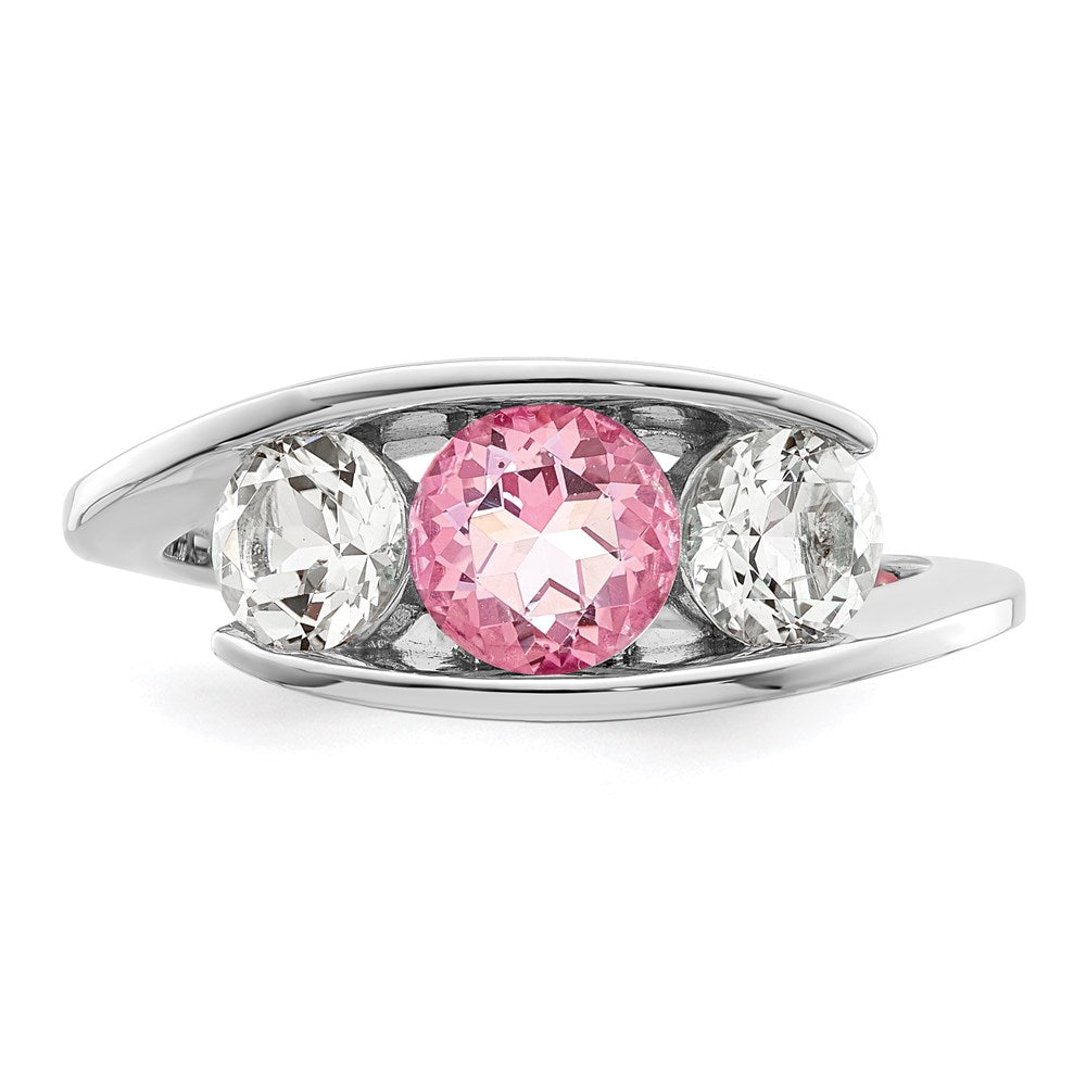 Survivor Collection Sterling Silver Rhodium-plated White and Pink Topaz Journey Ring