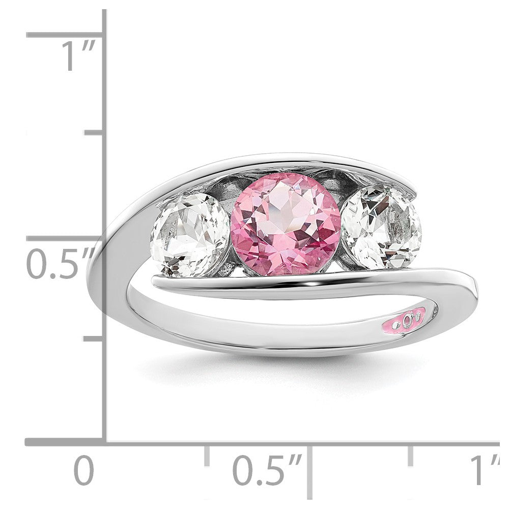 Survivor Collection Sterling Silver Rhodium-plated White and Pink Topaz Journey Ring