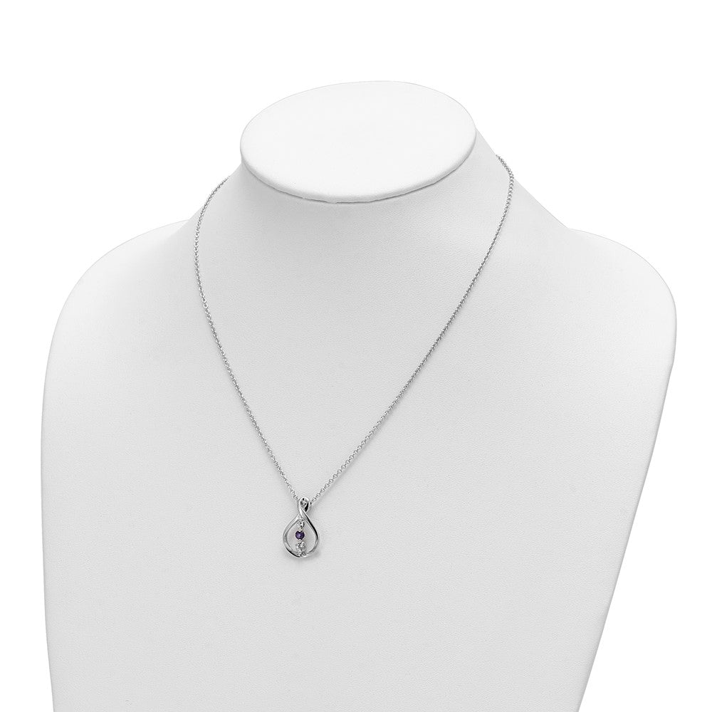 Survivor Collection Sterling Silver Rhodium-plated 16 Inch White and Purple Topaz Runzi Necklace with 2 Inch Extender