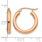 14k Rose Gold 3x20mm Polished Lightweight Tube Hoop Earrings