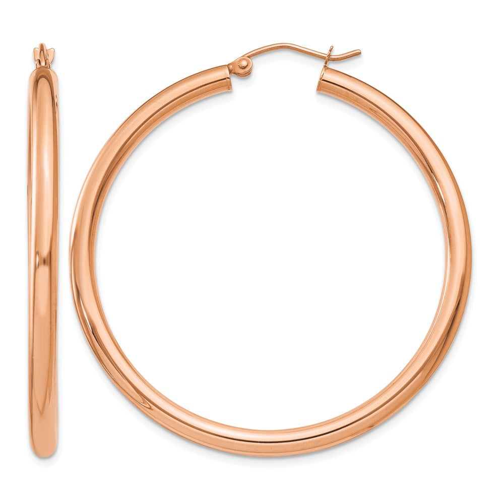 14k Rose Gold 3x45mm Polished Lightweight Tube Hoop Earrings