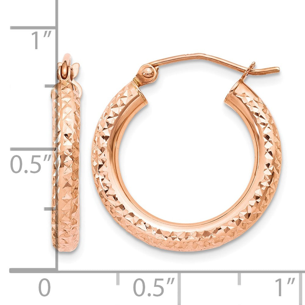 14k Rose Gold 3x20mm Diamond-cut Round Tube Hoop Earrings